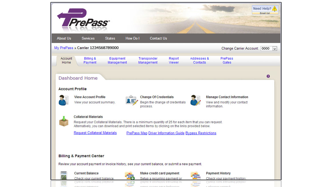 PrePass Customer Homepage